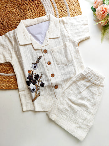 Ethnic Cuban colar Set - Cream Textured Floral