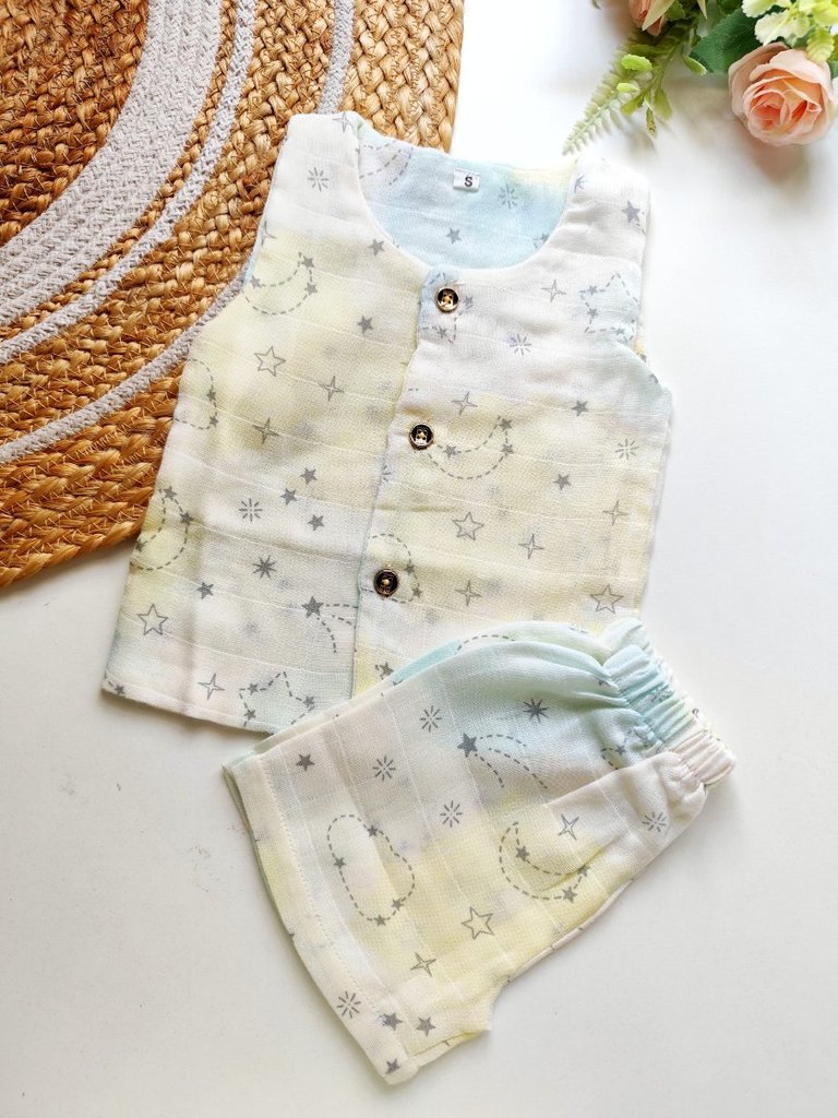 Double Layered Sleeveless Muslin Co ord- Pastel Celestial