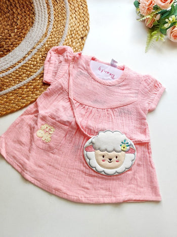 Muslin Frocks - Baby Pink Sheep Applique