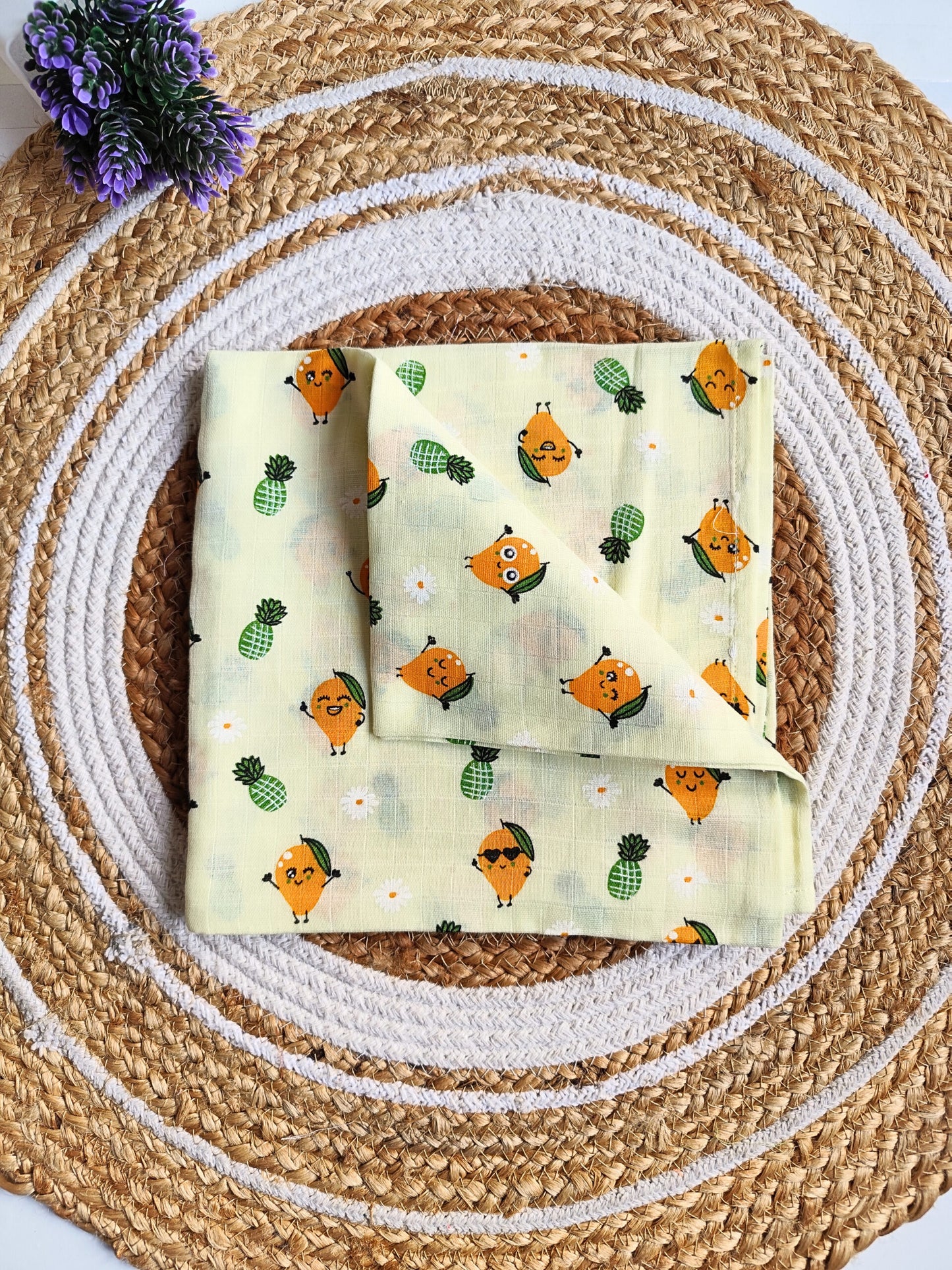Muslin Colored Swaddle - Yellow Mango Print image 0