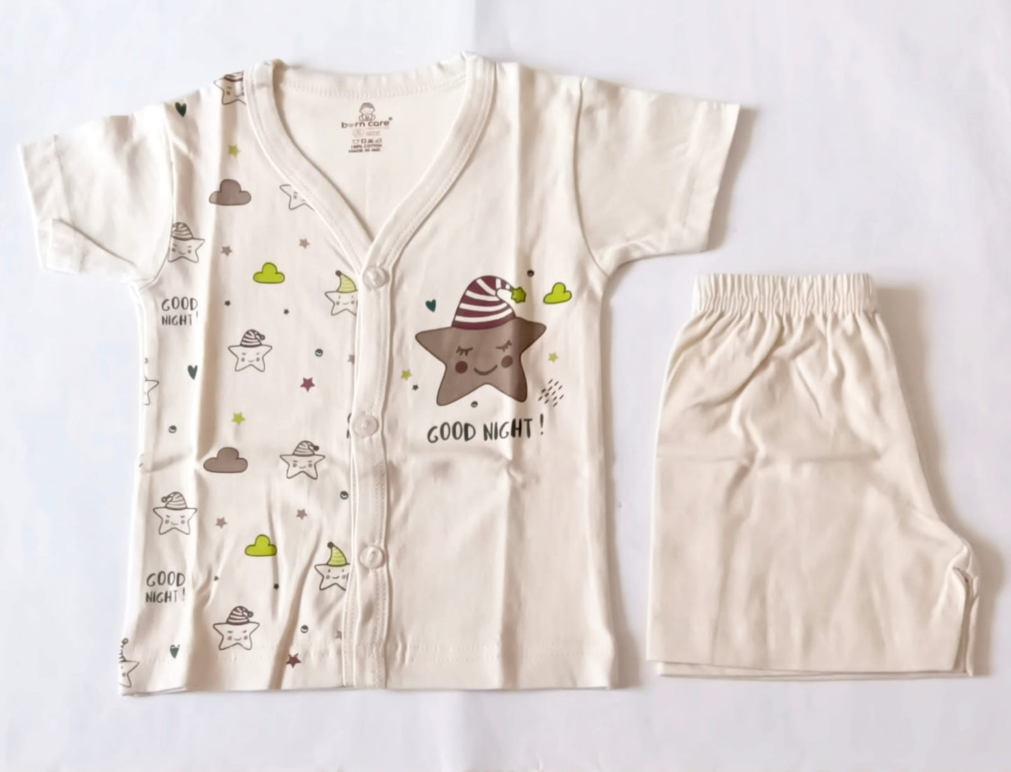 Unisex Cotton T-Shirt Trouser Set - Star Good Night Print - Beige, 18 - 24 M image