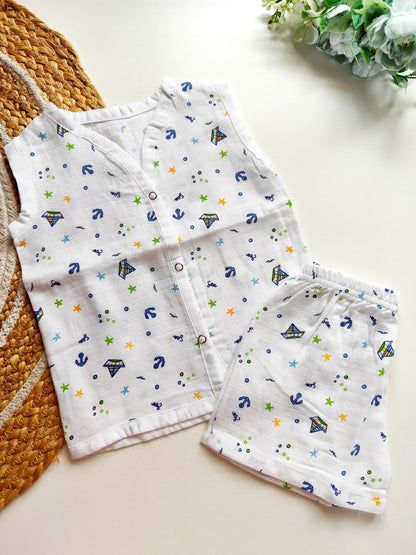 Muslin Sleeveless Co Ord - Nautical