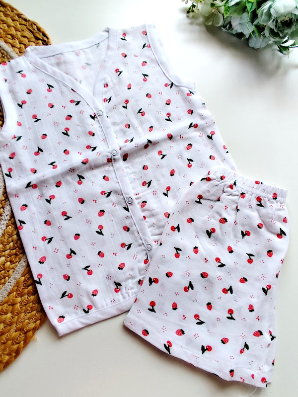 Muslin Sleeveless Co Ord - Strawberries & Cherries
