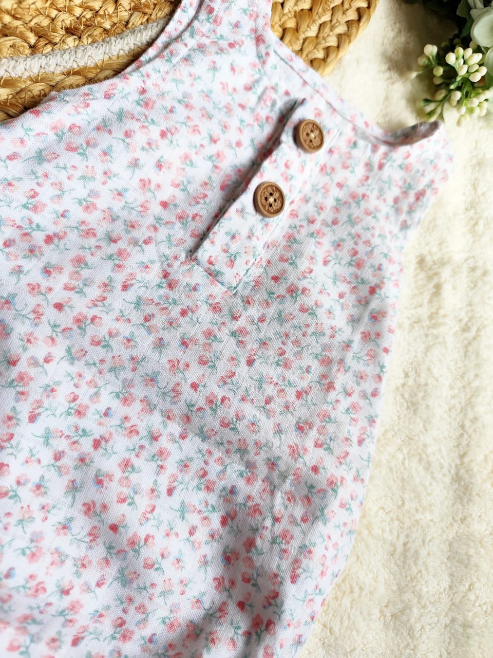 Muslin Printed Rompers - Floral Print (0 - 3 Months) image 1