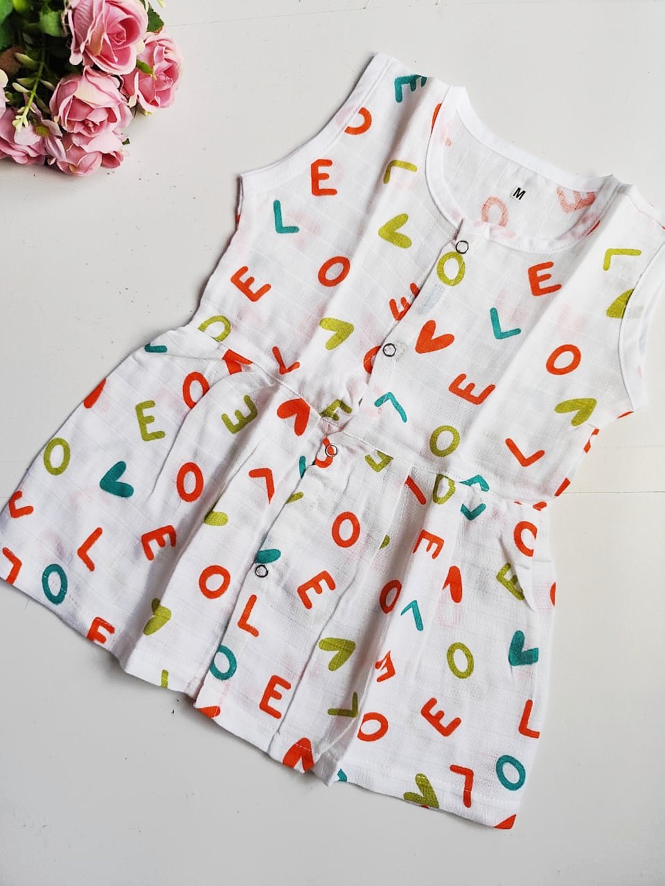 Muslin Hip Cut Frocks - Love Print, 6 - 12 M image