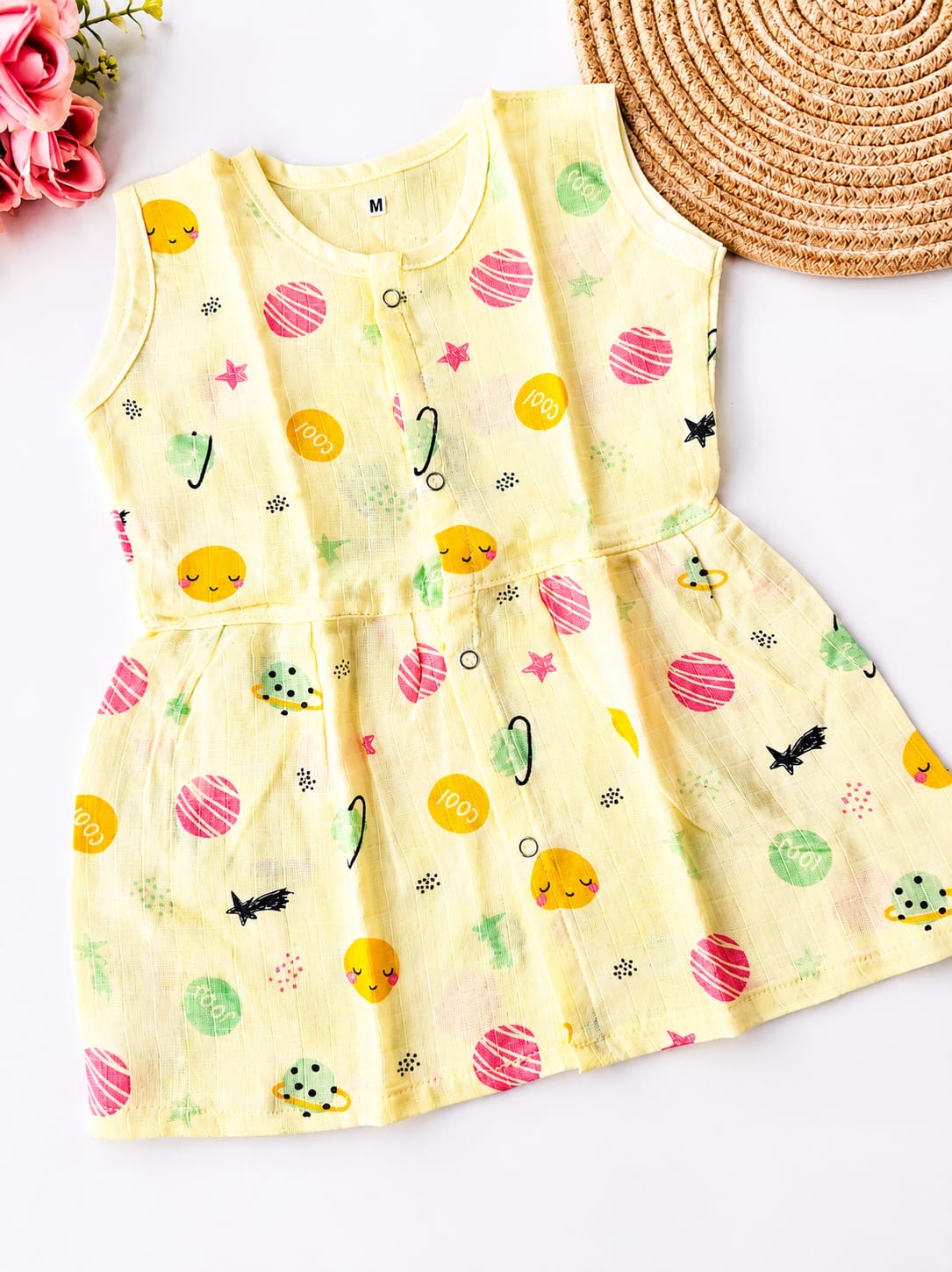 Muslin Colored Hip Cut Frock - Yellow Space
