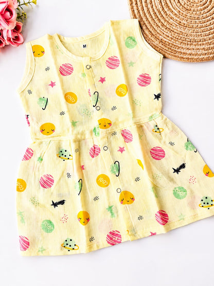 Muslin Colored Hip Cut Frock - Yellow Space