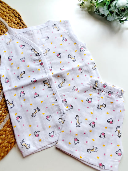 Muslin Sleeveless Co Ord - Giraffe & Elephant