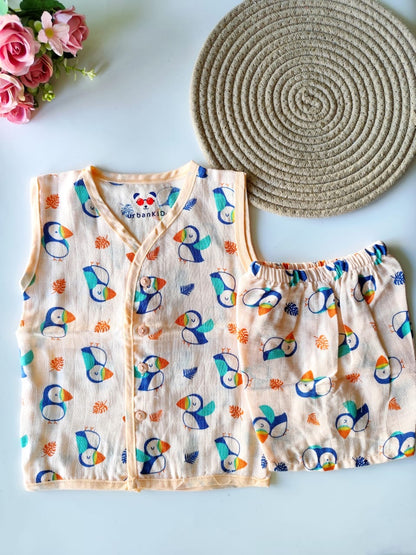 Muslin Sleeveless Co Ord Set - Orange Toucan
