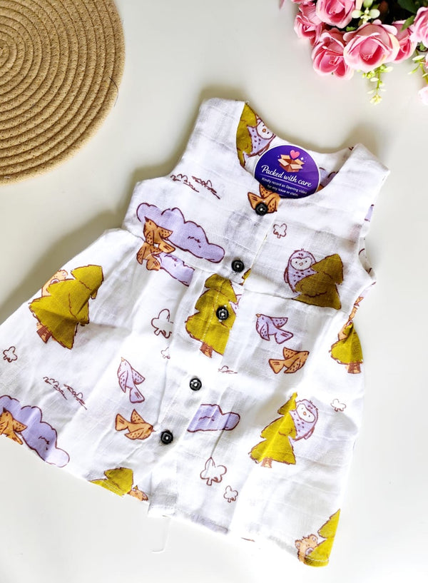 Muslin Hip Cut Frock - Pine Trees