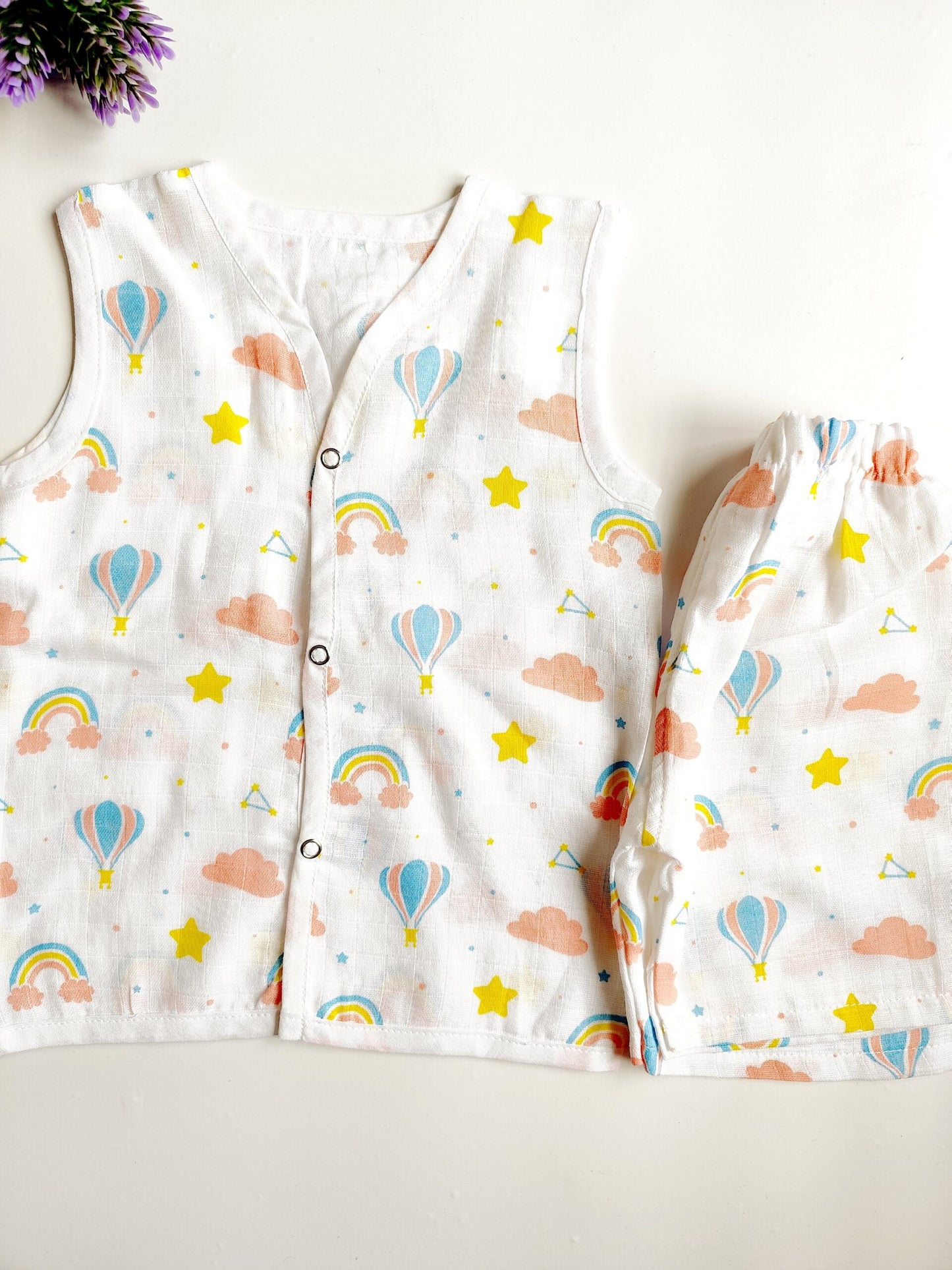 Muslin White Co-Ord Sets - Rainbow Print - 9 - 12 M image