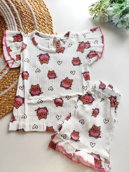Girls Ribbed Co Ord Set - Kitty