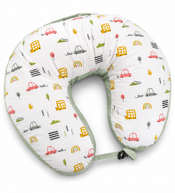Organic Cotton Feeding Pillow - Vehicles Green (U Type)
