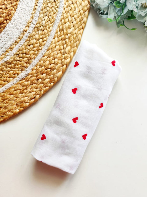 Muslin Bath Towels - White with Red Hearts