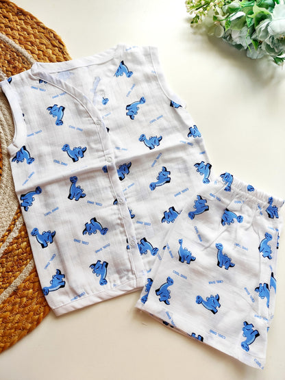 Muslin Sleeveless Co Ord - Cool Dino
