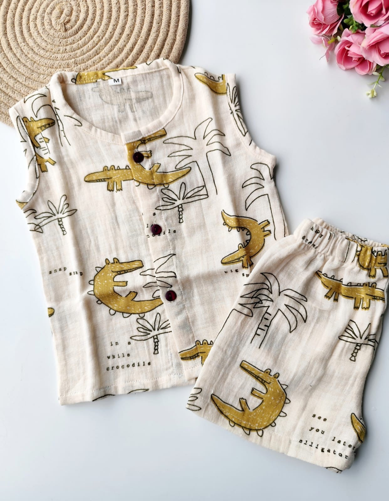 Cotton Sleeveless Co Ord Set - Crocodile