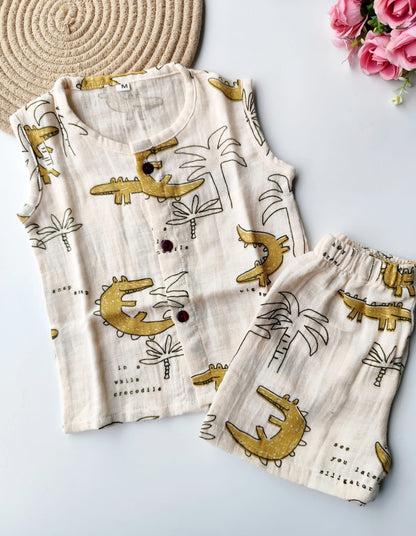 Cotton Sleeveless Co Ord Set - Crocodile