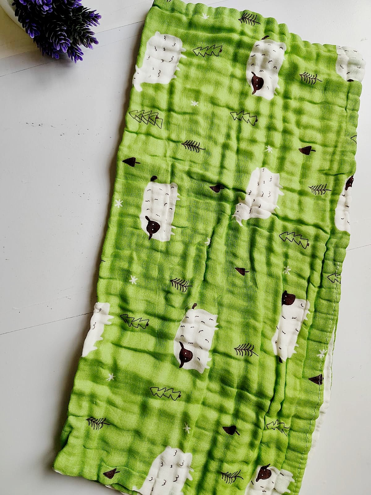 Muslin Colored Crinkled Bath Towel - Green Shade (50*100 cm) image 0
