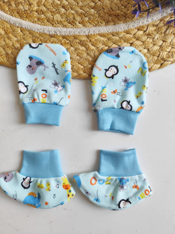 Cotton Mittens & Booties Set - Penguin Print