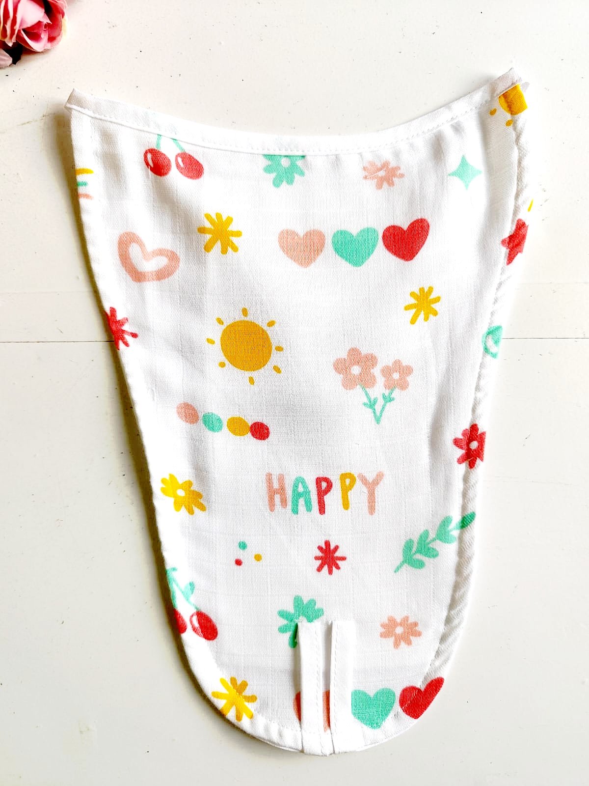 White Muslin Nappy - Happy Print (0 - 3 Months) - 5 Layered image 0