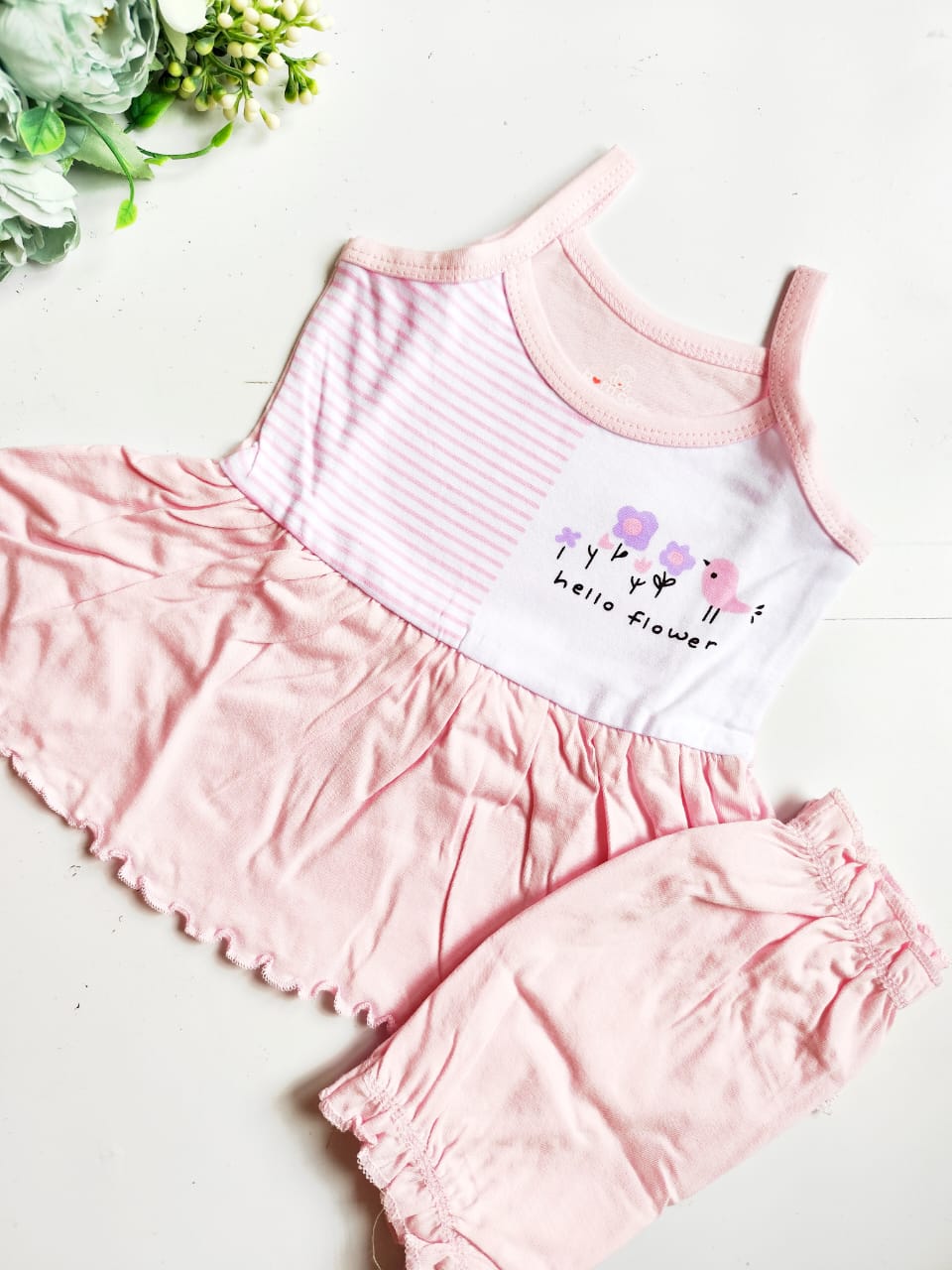 Sleeveless Cotton Frock - Hello Flower Print (0 - 3 Months) image 2