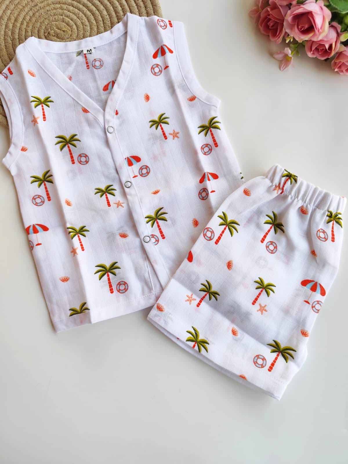 Muslin Sleeveless Co Ord Set - Trees