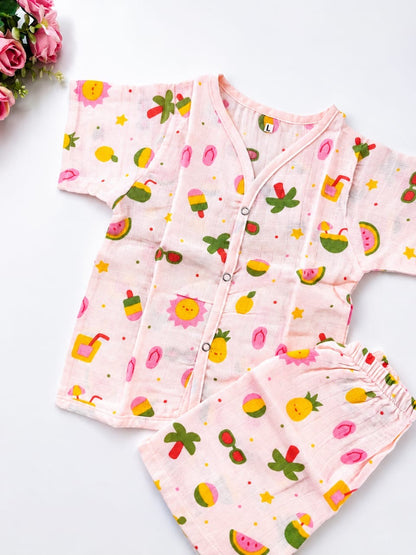Muslin Colored Co Ord Set - Peach Summer