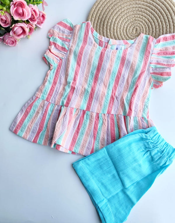 Muslin Girls Top & Bottom Set - Striped Pink