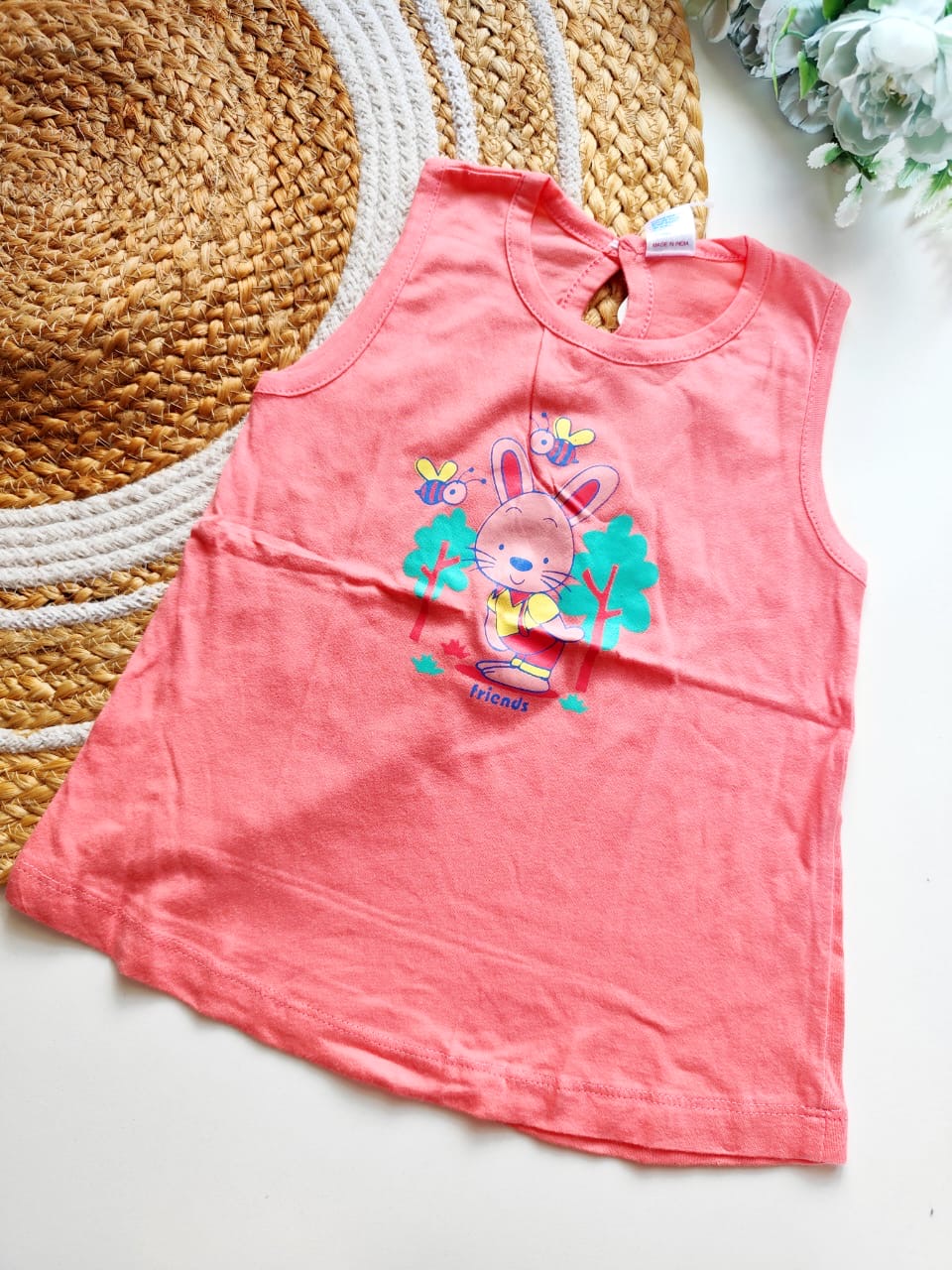 Kids Sleeveless Cotton Top - Bunny Garden