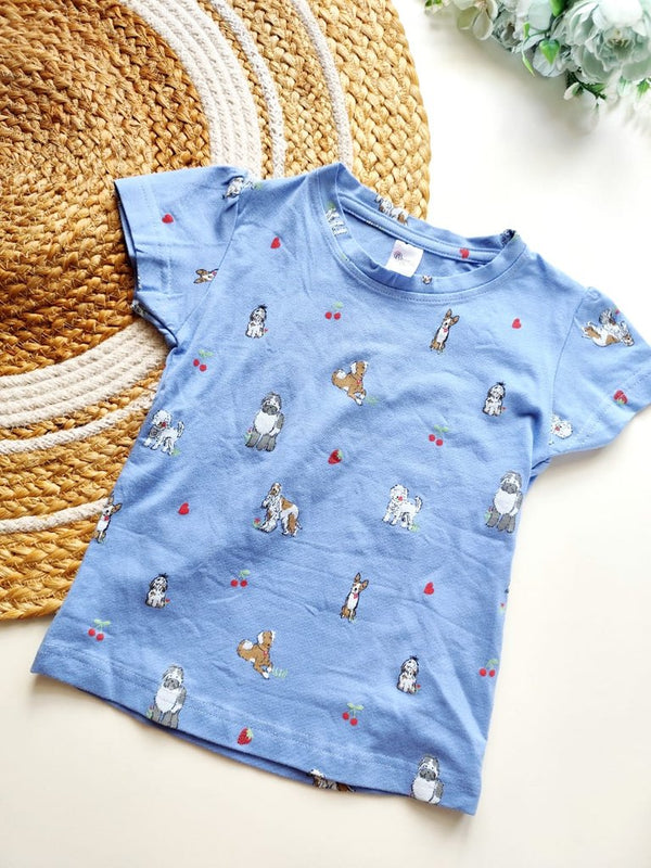 Kids Cotton tops - Blue Dog and Cherry Print