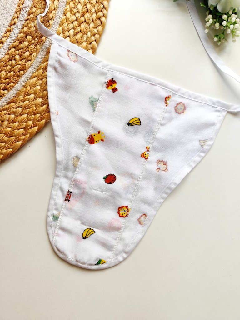 Muslin 3 Layered Nappies - White with Animal & Fruit Print