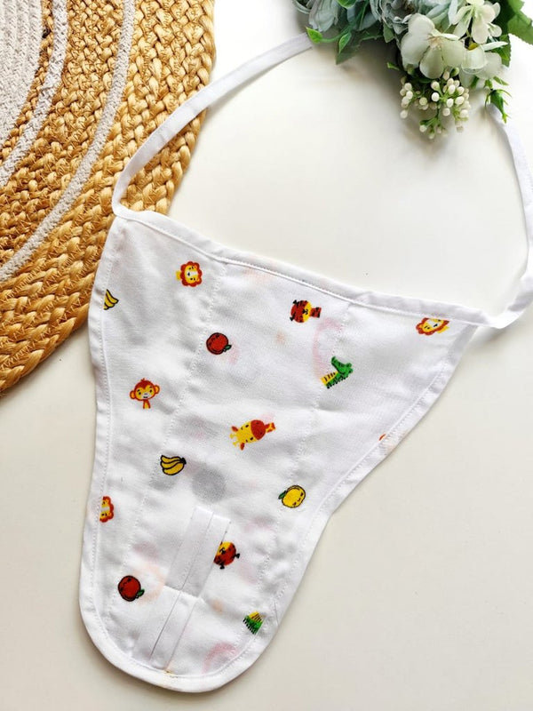 Muslin 3 Layered Nappies - White with Animal & Fruit Print