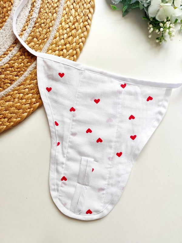 Muslin 3 Layered Nappies - White with Red Hearts