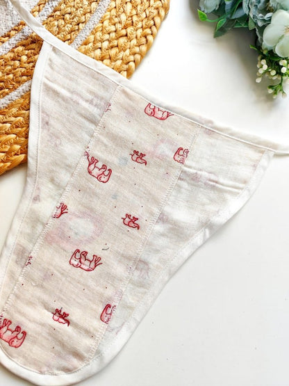 Muslin 3 Layered Nappies - Red Elephant Print