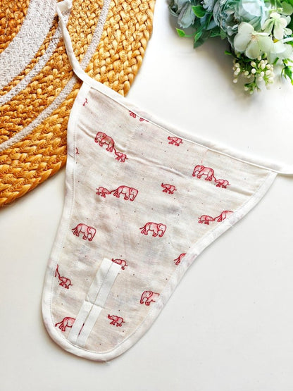 Muslin 3 Layered Nappies - Red Elephant Print