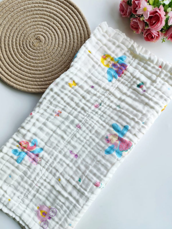 6 Layered Crinkled Muslin Bath Towel - Random Prints