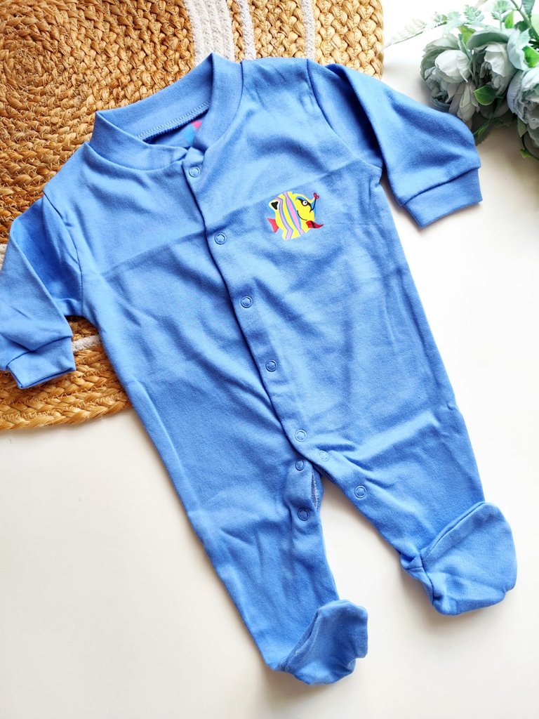 Jumpsuit - Blue with Fish Embroidery