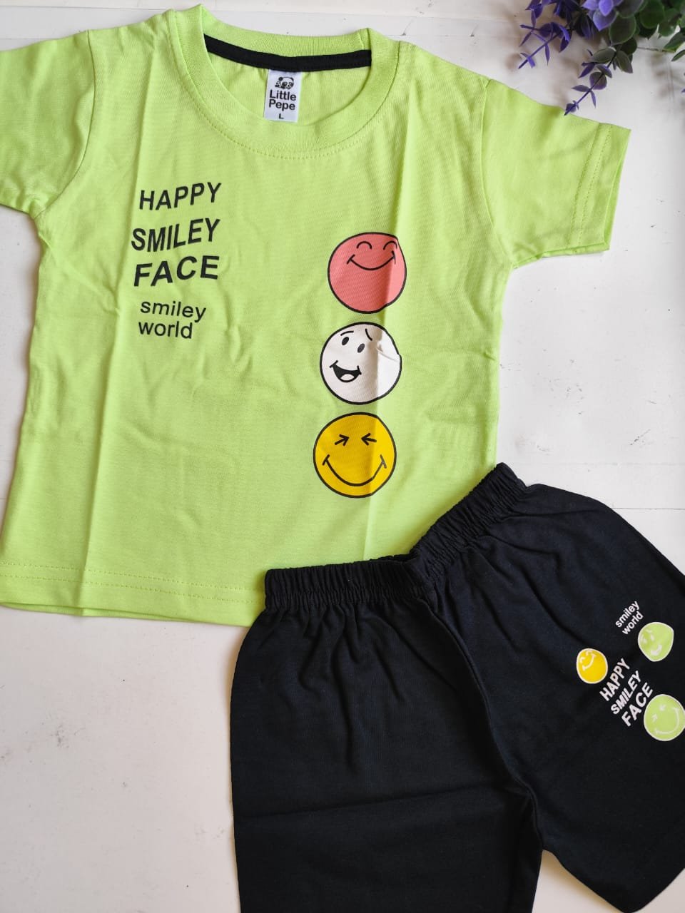Happy Smiley Face Print Top &amp; Bottom Set - Green image 0