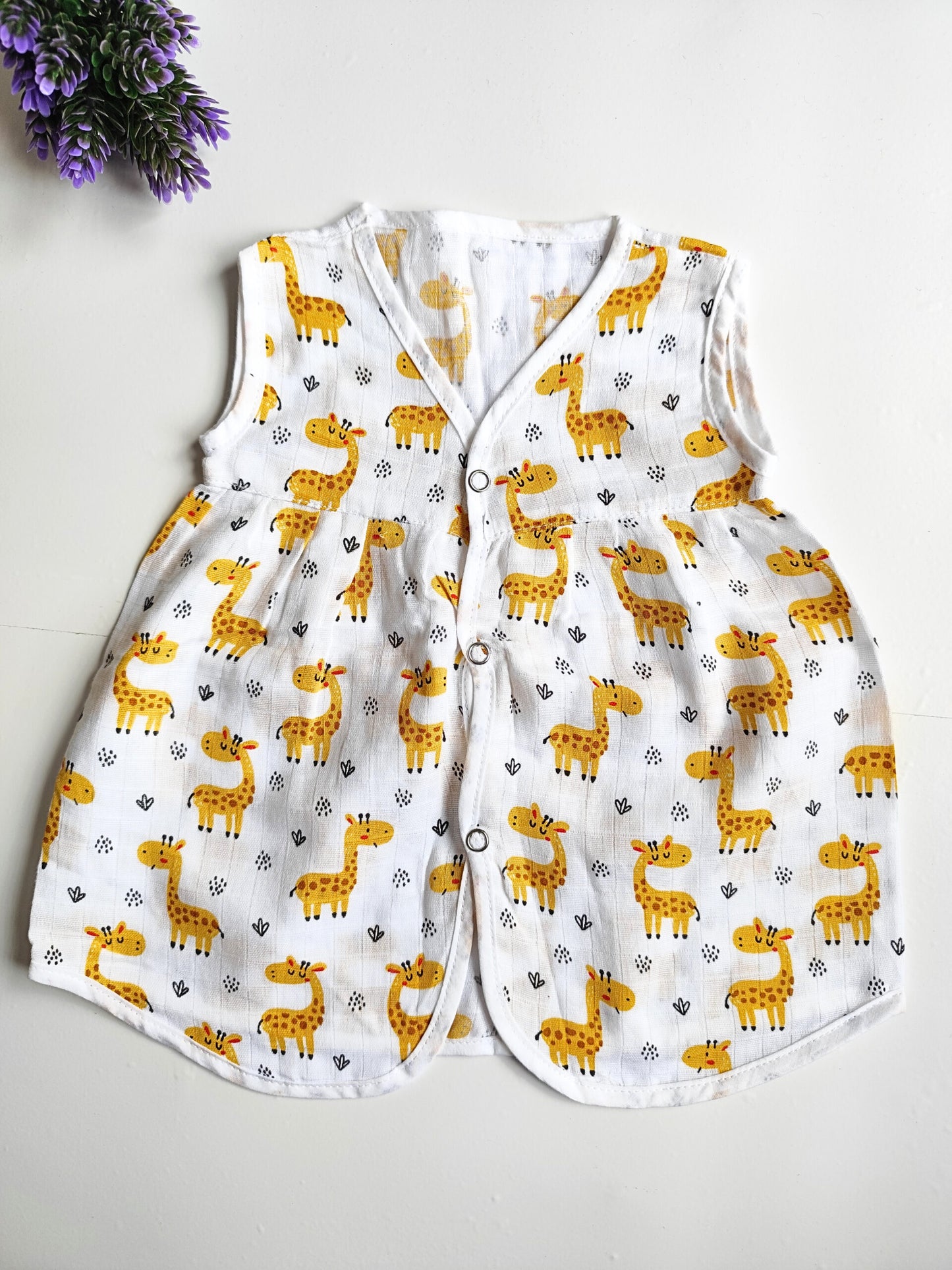Muslin Chest Cut Frocks - Giraffe Print, 6 - 12 M image