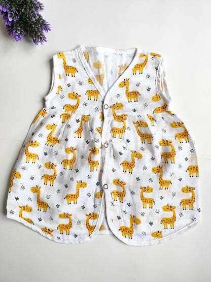 Muslin Chest Cut Frocks - Giraffe Print, 6 - 12 M image