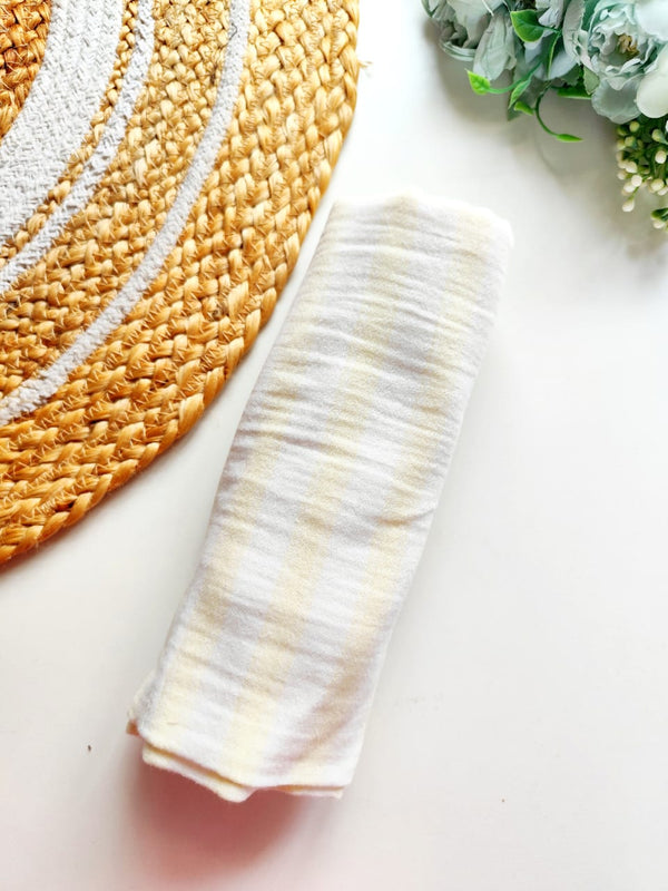 Muslin Bath Towels - Pale Yellow Stripes
