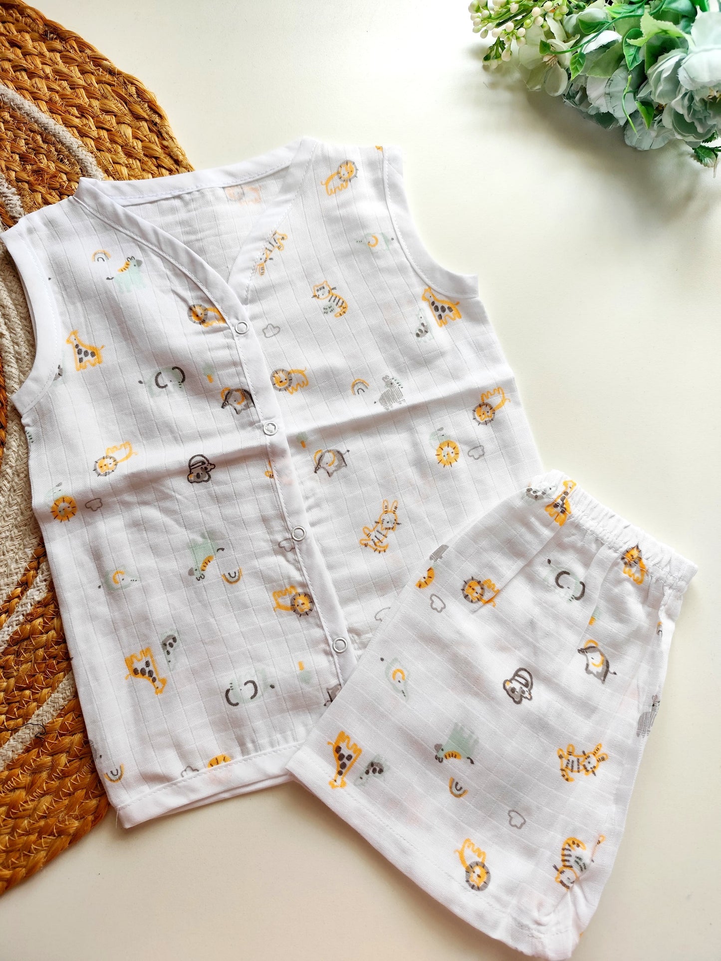 Muslin Sleeveless Co Ord - Safari Animals