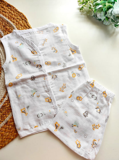Muslin Sleeveless Co Ord - Safari Animals