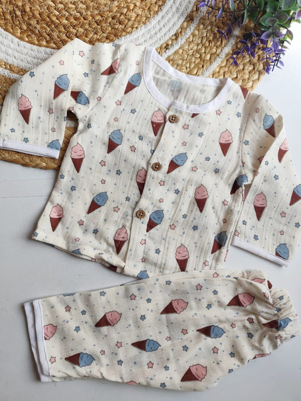 Muslin Premium Night Suits - Icecream Print