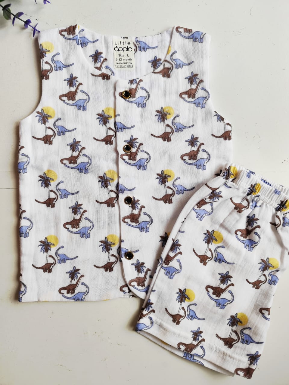 Dino Print Double Layered Muslin Co Ord Set image 0