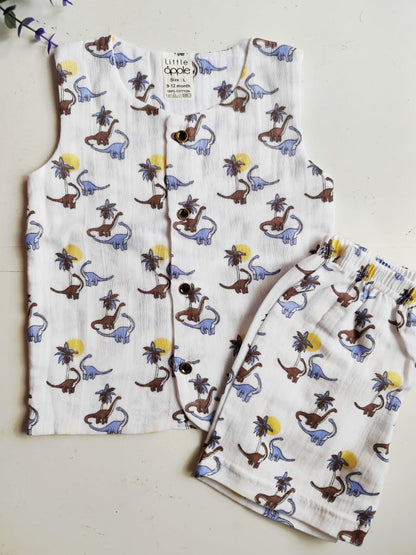 Dino Print Double Layered Muslin Co Ord Set image 0