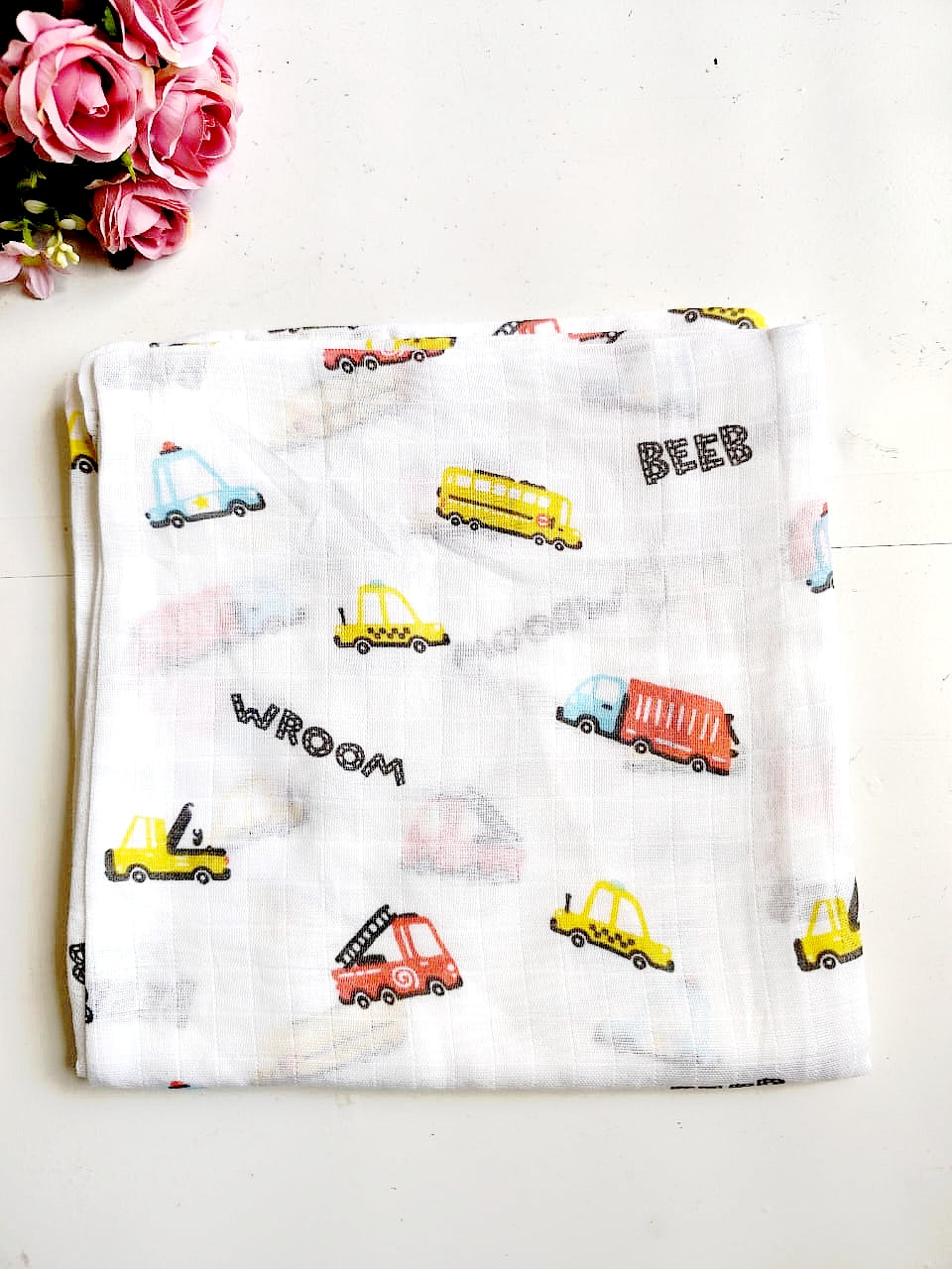 Muslin Swaddle - Wroom Vehicles Print image 0