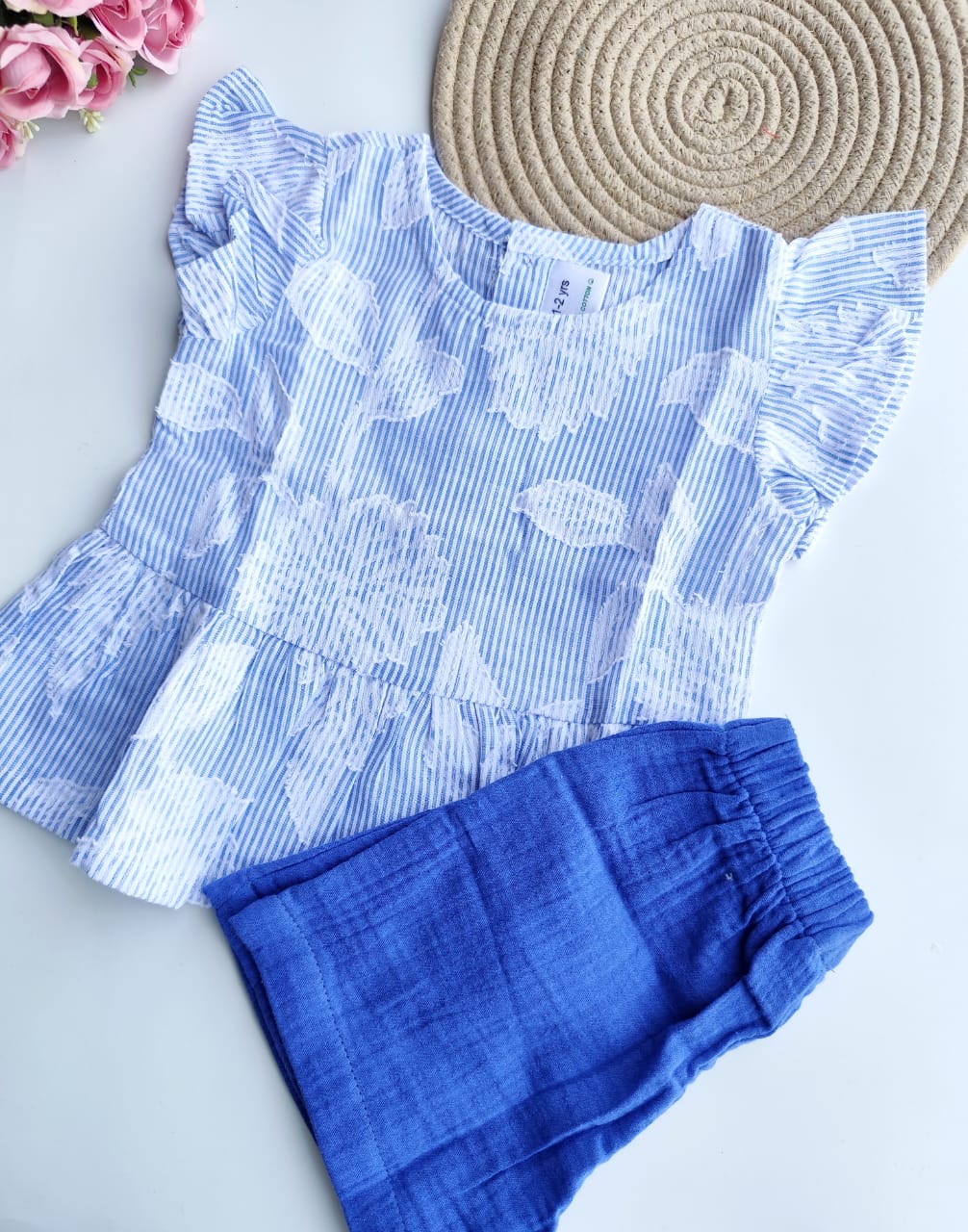 Muslin Girls Top & Bottom Set - Blue