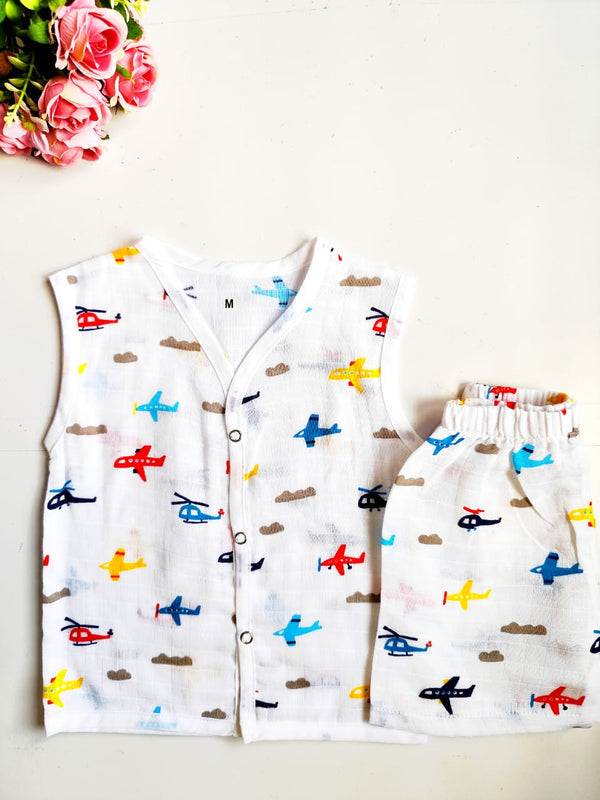 Muslin White Co-Ord Sets - Plane Print
