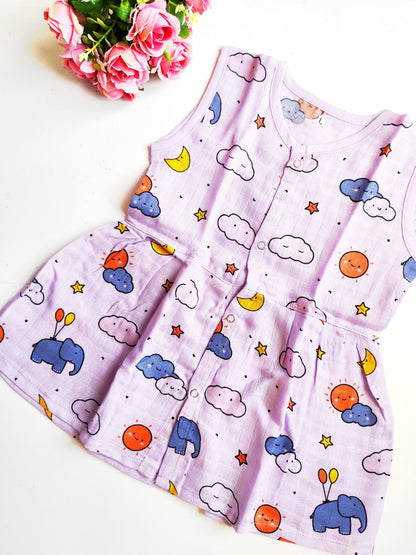 Colored Muslin Hip Cut Frocks - Lilac, 6 - 12 M image